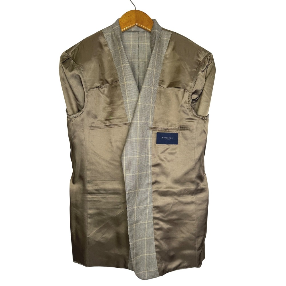 Burberry London Silk/Wool Blazer 40R tag (measures 44R) Tan/Yellow Plaid - Picture 3 of 12